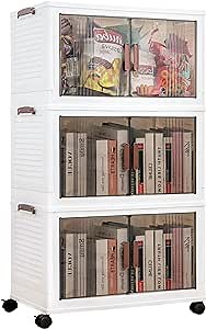 Collapsible Storage Bins with Lids 3 Pack 17 Gal Each, Stackable and Foldable Storage Boxes with Doors & Wheels, Large Closet Organizers and Storage Cabinet, Suitable for kids over 6