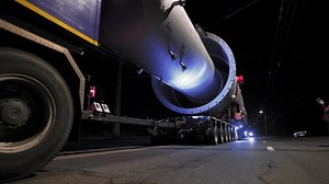 Overnight delivery of oversized cargo. A giant steel tank for the oil industry.