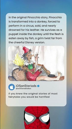 In the original Pinocchio story, Pinocchio is transformed into a donkey, forced to perform in a