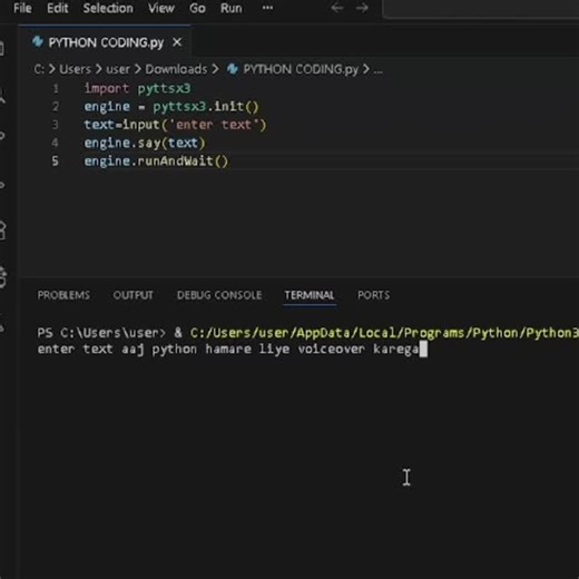 codebasics on Instagram: "Free AI Voiceover karvao python se🌝#coding #python #viral #pythonprogramming #pythonlearning #reelsinstagram #reels #reelstrending #programming #viralshorts#viralreeĺs #funny#learning"