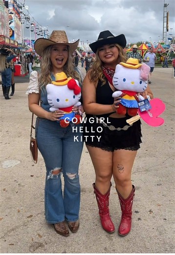 hello kitty plushies at the houston rodeo!! they knew what they were doing with these bc we could not resist 🫠 like cowgirl hello kitty are you kidding me?! they're SO cute 😭😭 #houstonrodeo #htx #hellokitty #sanrio #houston