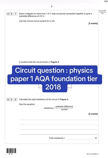 Circuit Questions from AQA Physics Paper 1 2018