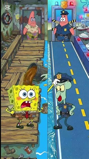 Spongebob homeless vs Squidward police