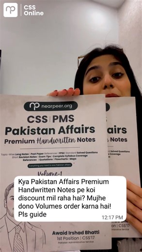 💸 Get an Exclusive 5% Discount! 🇵🇰 Prepay and save on your Pakistan Affairs Premium Notes crafted for serious CSS aspirants! ✨ 🛍️ Place your order now: shop.nearpeer.org 🔥 Bundle & Save Big! Instead of Rs. 8,000 for both volumes, get the complete Pakistan Affairs Premium Handwritten Notes set for just Rs. 4,500. Crafted by Nearpeer in collaboration with Sir Awaid Irshad Bhatti (1st Position, CSS 2017 | PAS), this bundle gives you the entire FPSC syllabus (Chapters 1–28) in a structured, exa