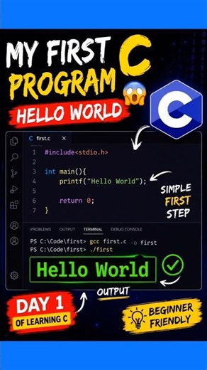 🔥 My First C Program | Hello World in C #shorts