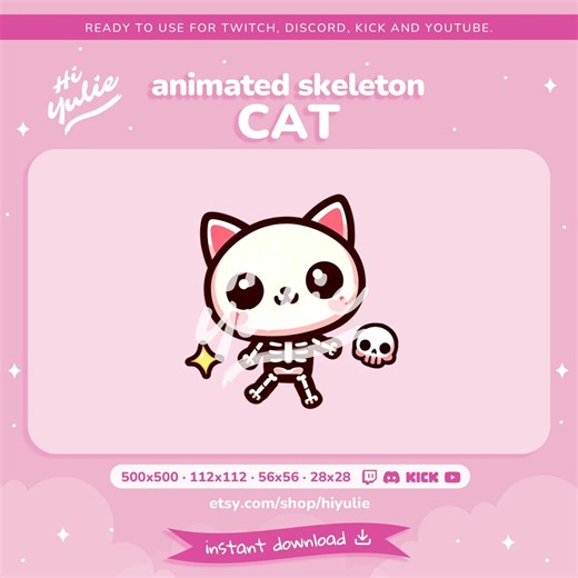 Animated Skeleton Cat Emote for Twitch, Discord, Kick, Youtube (digital Download) - Etsy