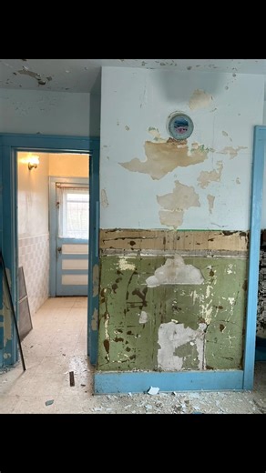 One of my favorite things, is pulling back the layers and discovering the design of the past! The Kitchen was many colors over the years from bright green to harvest gold, but I do believe this earthy green was an original color just on the lower half of the wall with a trim board on top, that wrapped clear around the room! #remodel #1920s #fixerupper #foursquare #farmhouse #acreage #oldhouse #kitchendesign #kitchen | Homestead Realty & Restoration