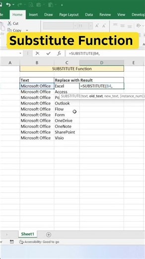 Substitute Function in Excel #excel#spreadsheet#tricks#office