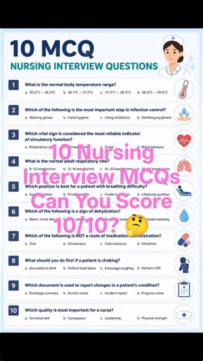 Can You Score 10/10? 🤔 | 10 Nursing Interview MCQs Every Nurse Must Know! 💉🩺#nursing #ytshorts#nurse