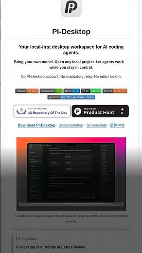 PI-Desktop: local-first AI coding agent with installable plugins