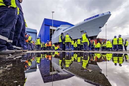 The roll out of the Royal Navy’s first in class Type 31 frigate, HMS Venturer