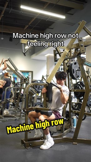 Here's how to know if you have the right seat height on machine high rows. Ideally, when you pull the machine down in the shortened position, when your elbow is near the side of your body, you want your form to be at the same angle as the handle. #fyp #fitness #gym #bodybuilding