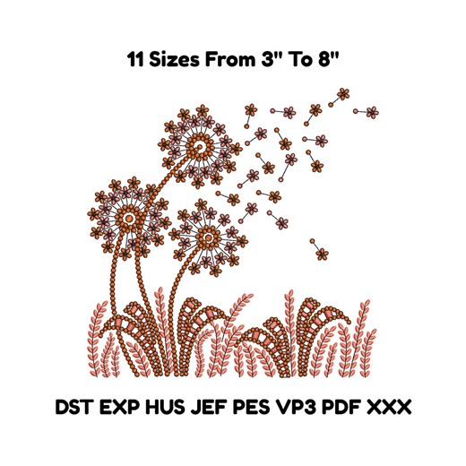 Dandelion Embroidery Design File - 11 Sizes Included - DST PES JEF Formats - Digital Download - Etsy