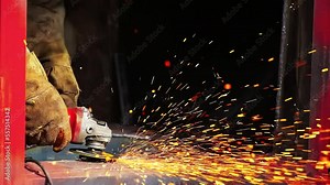 Welder building technical, industrial steel welder in technical workshop, craftsman, industrial steel welder, technical steel in technical factory, Welding of steel, sparking,light color like firework