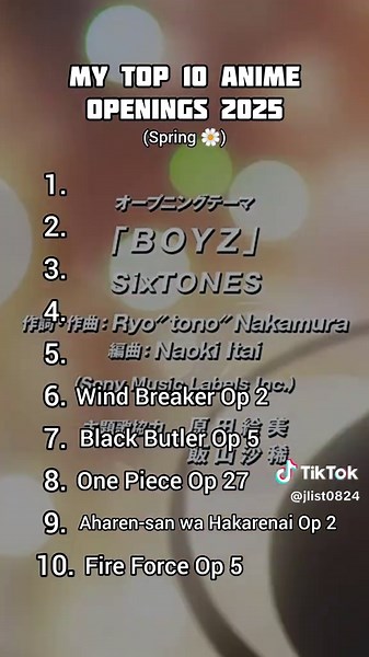 Top 10 Anime Openings of Spring 2025