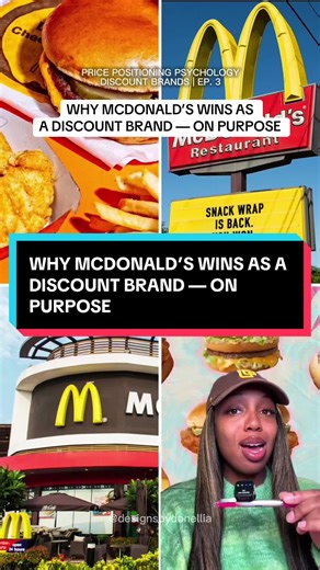 Ep 2: @Donellia | Brand Architect Ep 1: @Donellia | Brand Architect Convo Starter: @Donellia | Brand Architect Why McDonald’s wins as a discount brand (on purpose). 🍟 They didn’t just build a fast-food chain, they built a system that lives in your subconscious. Every color, every menu, every ad is designed to trigger memory and momentum. People don’t just buy cheap, they buy into consistent convenience. 🎥 Price Positioning Series | EP 3 Learn how to apply this level of structure to your brand 