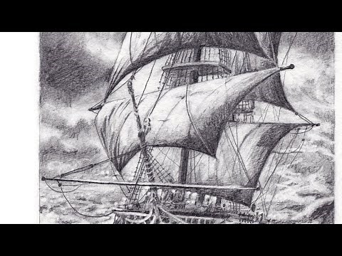Zeichnen mit Bleistift: Segelschiff (auf rauem Aquarellpapier)