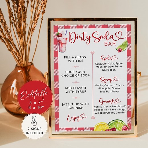 Dirty Soda Menu Template Baby Shower, Drinks Menu Printable, Dirty Soda Bar Sign, Retro Diner Theme With Bright Color. Editable Decor | MN01 - Etsy