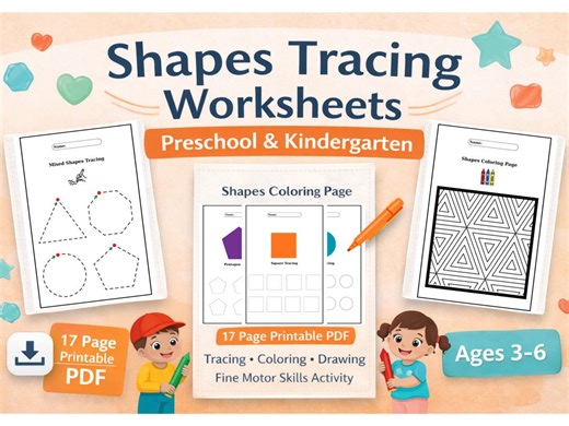 Preschool Shapes Tracing Worksheets | Fine Motor Skills Activity (PDF Download) - Etsy