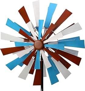 22.8" W x 82" H Large Wind Spinners Outdoor, Metal Windmill Yard Art, 360 Degree Rotation Heavy Duty Kinetic Wind Sculpture with 5 Prong Stake, Double Blades for Garden Decor