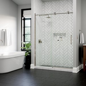 Reviews for Delta Callidora 56 to 60 in. W x 76 in. H Soft-Close Frameless Sliding Shower Door in Nickel with 5/16 in. Clear Glass | Pg 1 - The Home Depot