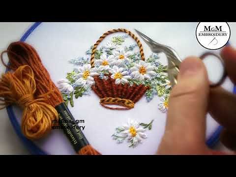 Flower embroidery Basket with Daisies 🌼easy embroidery