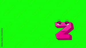 Cartoon style letter z 2d animation with green screen background, z alphabet dancing letters for little kids