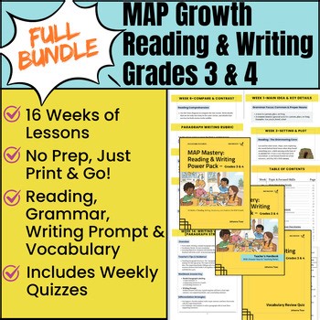 MAP Test Prep 16-Week ELA BUNDLE | Reading, Writing, Grammar | Grades 3 & 4