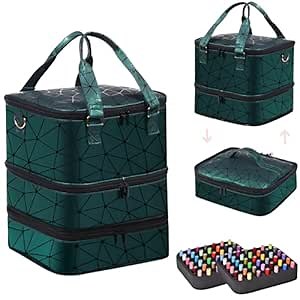 Large Nail Polish Organizer Case Hold 84+ Bottles Nail Polish & Nail Lamp, 3 Layers Nail Organizers and Storage for Nail Tech with Divider, Travel Carrying Case(Green)