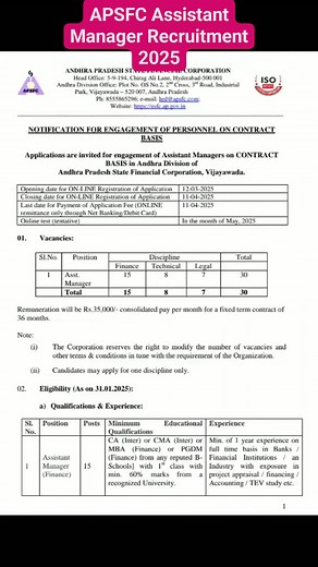 15K views · 40 reactions | APSFC Assistant Manager Recruitment 2025 #apsfc | Government Jobs | Facebook