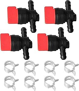 Fuel Shut Off Valve for Mower - 1/4" Fuel Cut Off Valve for Riding Lawn Mower Garden Tractor Pressure Washer Snowblower, in Line Fuel Gas Control Shut Off Valve Switches Tap for Small Engines 4 Packs