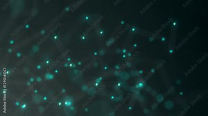 Network Connection Cloud Loop 7B: dark background, slow moving flickering rotating black mesh cloud with cool cyan blue dots with depth-of field effect, FullHD and seamlessly loopable