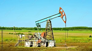 Working oil pump from oil field. Industrial equipment.