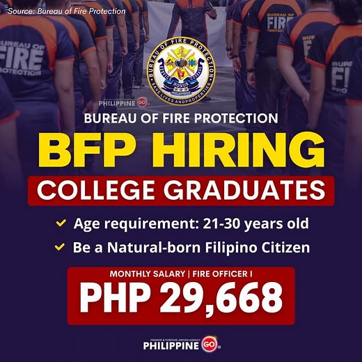 26K views · 28 reactions | BFP RECRUITMENT 2025‼️ Details - ourofficial.link/BFP-Recruitment2025 The Bureau of Fire Protection (BFP) is now accepting applications for the 2025 recruitment. The application period runs from May 29 to June 18, 2025 and is accepted Monday to Friday from 8:00 AM to 5:00 PM except holidays. Be sure to submit your documents within this schedule. Good luck with your application! #PhilippineGoExclusive | AJ Moh | Facebook