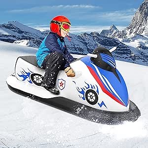 Inflatable Snow Tubes, 70'' Inflatable Snowmobile Sleds for Kids and Adults with Reinforced Handles, 2 Riders Carry Weight, Outdoor Winter Toys Snowmobile for Parent-Child Activities, Family Play