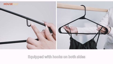 HOUSE DAY Black Plastic Hangers 50 Pack, Plastic Clothes Hangers with Built-in Hooks, Durable and Strong Plastic Coat Hangers for Closet, Space Saving Clothing Hanger for Shirts, Coats, Skirt, Dress