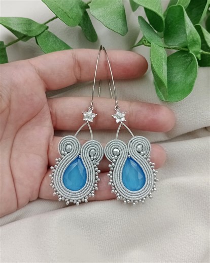 Serenity Blue Earrings, Soutache Earrings, Long Earrings, Light Blue Earrings, Long Blue Earrings, Blue Clips, Blue Blouse, Light Blue - Etsy