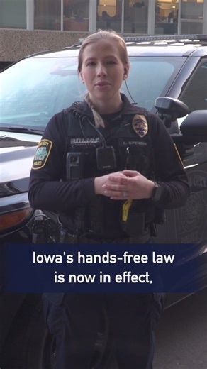Iowa’s Hands-Free Law is now in effect. 📵 Drivers can no longer hold or use a cellphone while driving — including texting or scrolling. Hands-free options like voice commands and Bluetooth are allowed. 🚨 Violations carry a $100 fine. Serious injury: $500 | Fatal crash: $1,000 Keep your hands on the wheel and your eyes on the road. Safer streets start with all of us. #HandsFreeIowa #DriveSafe #EyesOnTheRoad #PublicSafety | Iowa City Public Safety