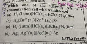 Which one of the following cells is a concentration cell with t... | Filo