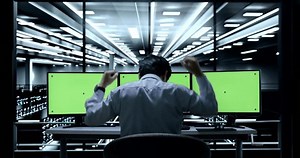 clip-1099738419-back-view-asian-male-programmer-celebrating-succeed