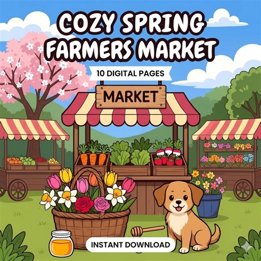 Spring Farmers Market Coloring Pages, Outdoor Scene, 10 Pages (digital Download) - Etsy