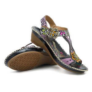 [Hot Item] Boho Chic Style Floral Embossing Stitching Sandals Women Wedge Sandals