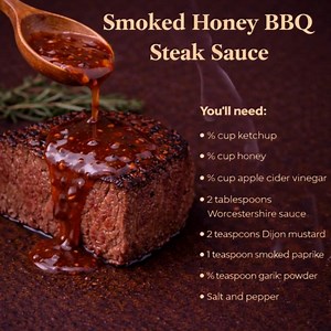 This smoked honey BBQ steak sauce takes grilled meat to a whole new level 🥩🔥 Sweet, smoky, and rich with bold flavor! Smoked Honey BBQ Steak Sauce 😊 INGREDIENTS • 1/2 cup ketchup • 1/4 cup honey • 1/4 cup apple cider vinegar • 2 tablespoons Worcestershire sauce • 2 teaspoons Dijon mustard • 1 teaspoon smoked paprika • 1/2 teaspoon garlic powder • Salt and pepper, to taste INSTRUCTIONS 1. Add all ingredients to a saucepan. 2. Stir well and bring to a gentle simmer over medium heat. 3. Cook for