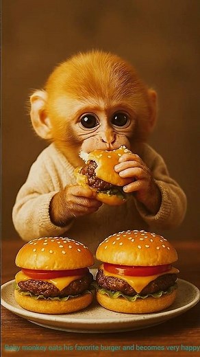 🐒 Cute Baby Monkey Eats His Favorite Burger & Laughs with Joy | Funniest Monkey Video Ever!