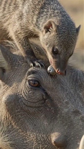 Mongooses Removes Ticks From a Warthog #mongoose #warthog #wildlife #animalfacts #nature #shorts