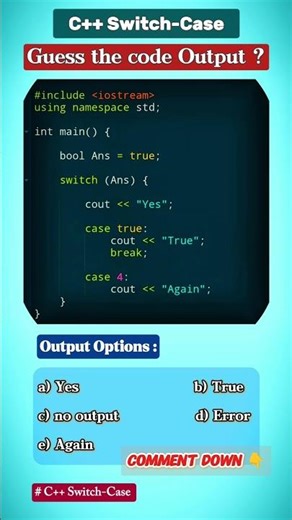 Switch-case Code QUIZ ‼️#43 | Guess the Output 🤔🧠 #cs #coding #learntocode #cpp #codingquiz