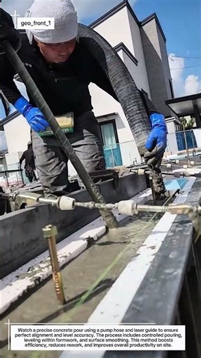 Precision Concrete Pouring with Pump Hose & Laser Line | Clean, Level Finish Every Time