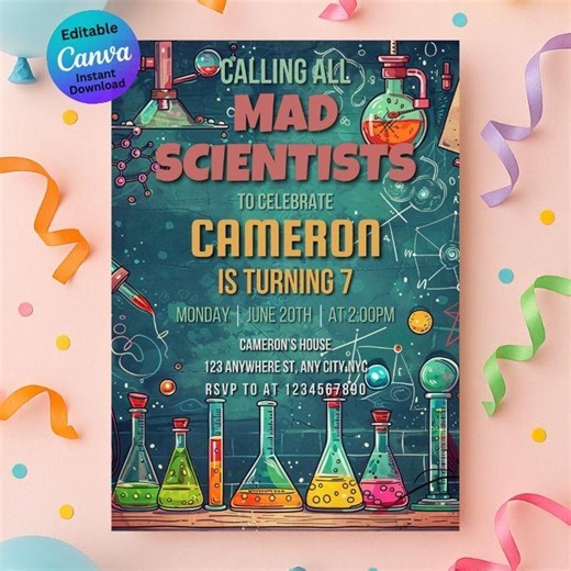 Editable Mad Science Birthday Invitation Template | Printable Party Invite | Science Lab Experiment | Instant Download - Etsy