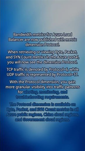 🚀 Load Balancer: Azure Load Balancer bandwidth metrics now support Protocol dimension #Shorts