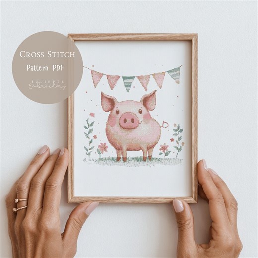 Pig Cross Stitch Pattern, Farm Animal Embroidery Design (PDF Download) 287 - Etsy